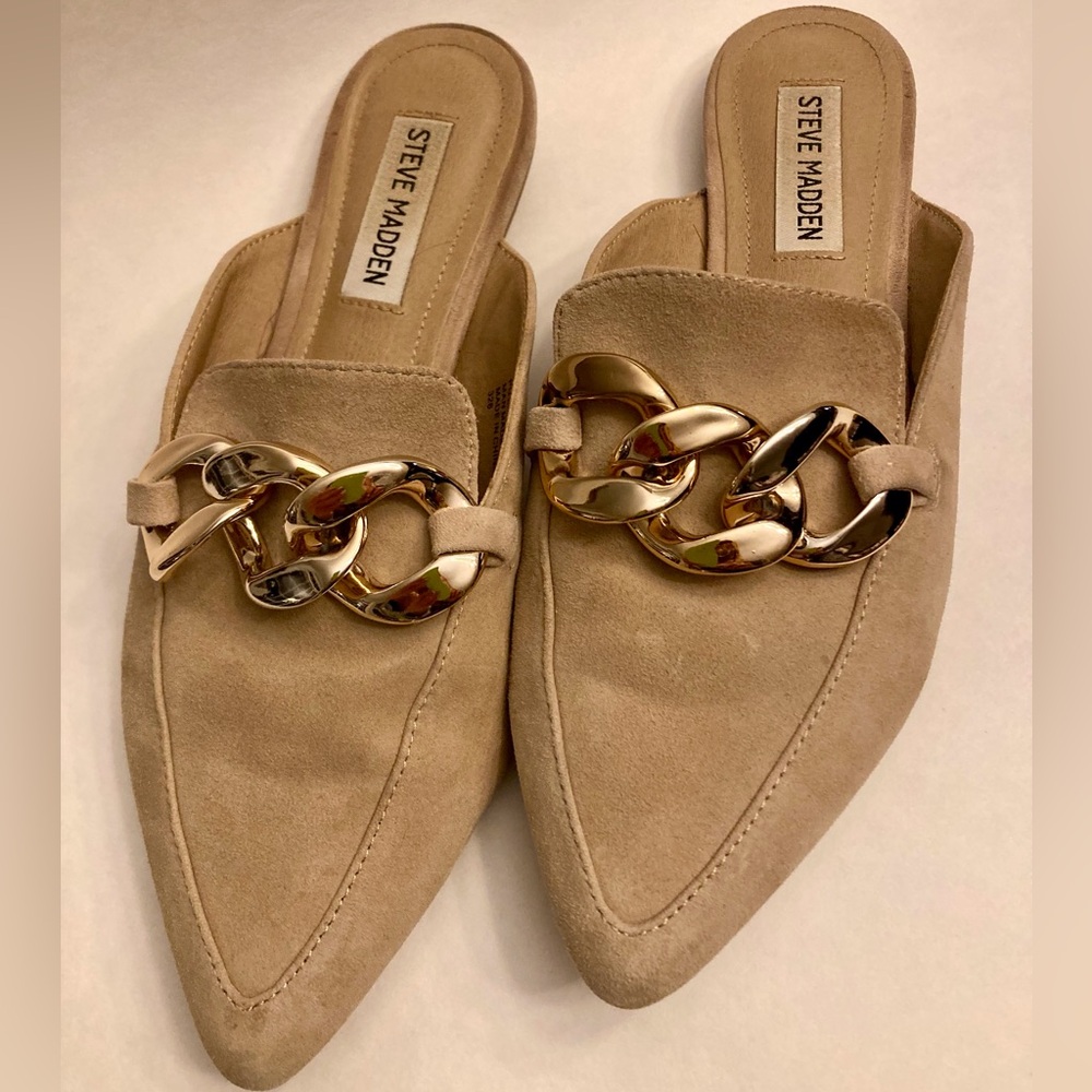 Steve Madden Slip On Mule Camel Suede Gold Tone Chain Cowgirl Event Woman Size 7 - Picture 2 of 12